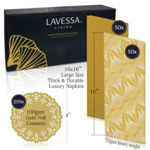 Lavessa® Living - 100PK Gold Napkins for Wedding Reception